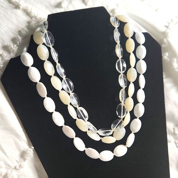 Elegant Multi-Strand White & Clear Beaded Necklace - Picture 1 of 4